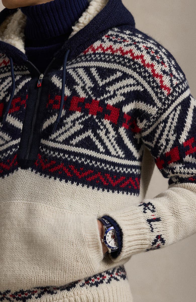 Polo Ralph Lauren Team USA Quarter Zip Hooded Sweater, Alternate, color, Cream Combo