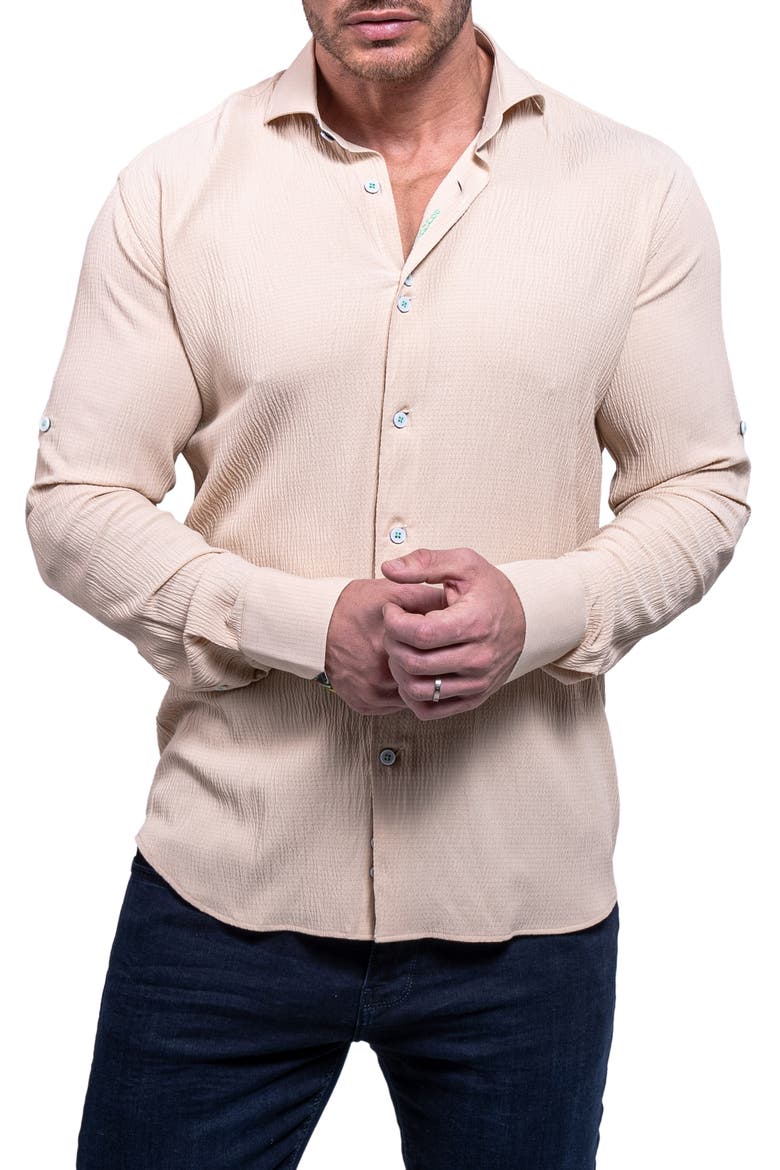 Einstein Resistance Contemporary Fit Textured Button-Up Shirt, Alternate, color, LIGHT BROWN