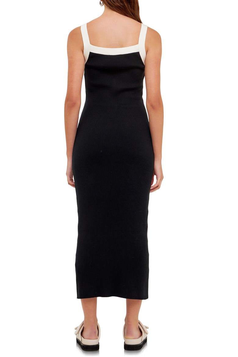 Square Neck Sleeveless Ribbed Midi Dress, Alternate, color, BLACK/ WHITE