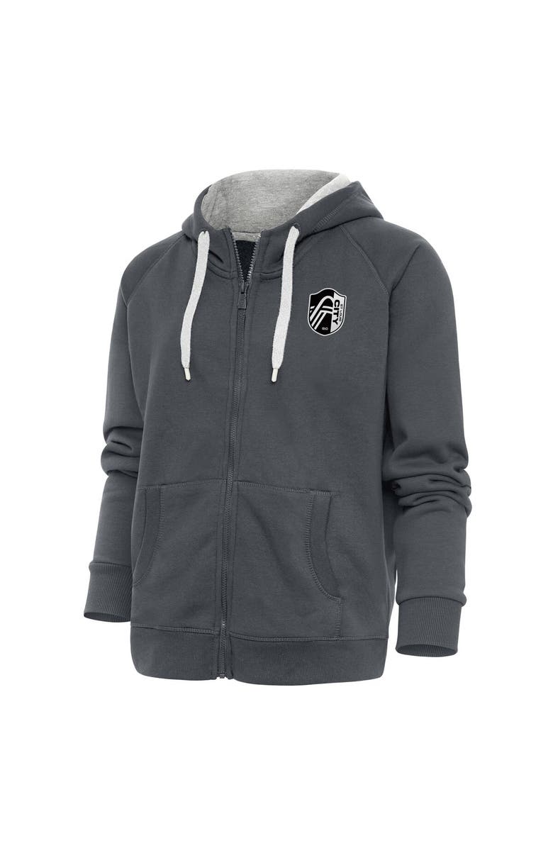 ANTIGUA Women's Antigua Charcoal St. Louis City SC Brushed Metallic Logo Victory Full-Zip Hoodie, Main, color, 