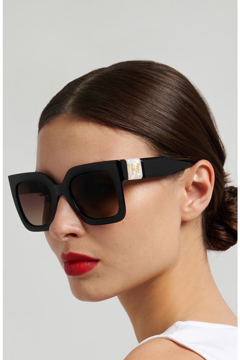 Her 52mm Gradient Square Sunglasses, Alternate, color, BLACK MARBLE/ BROWN SF