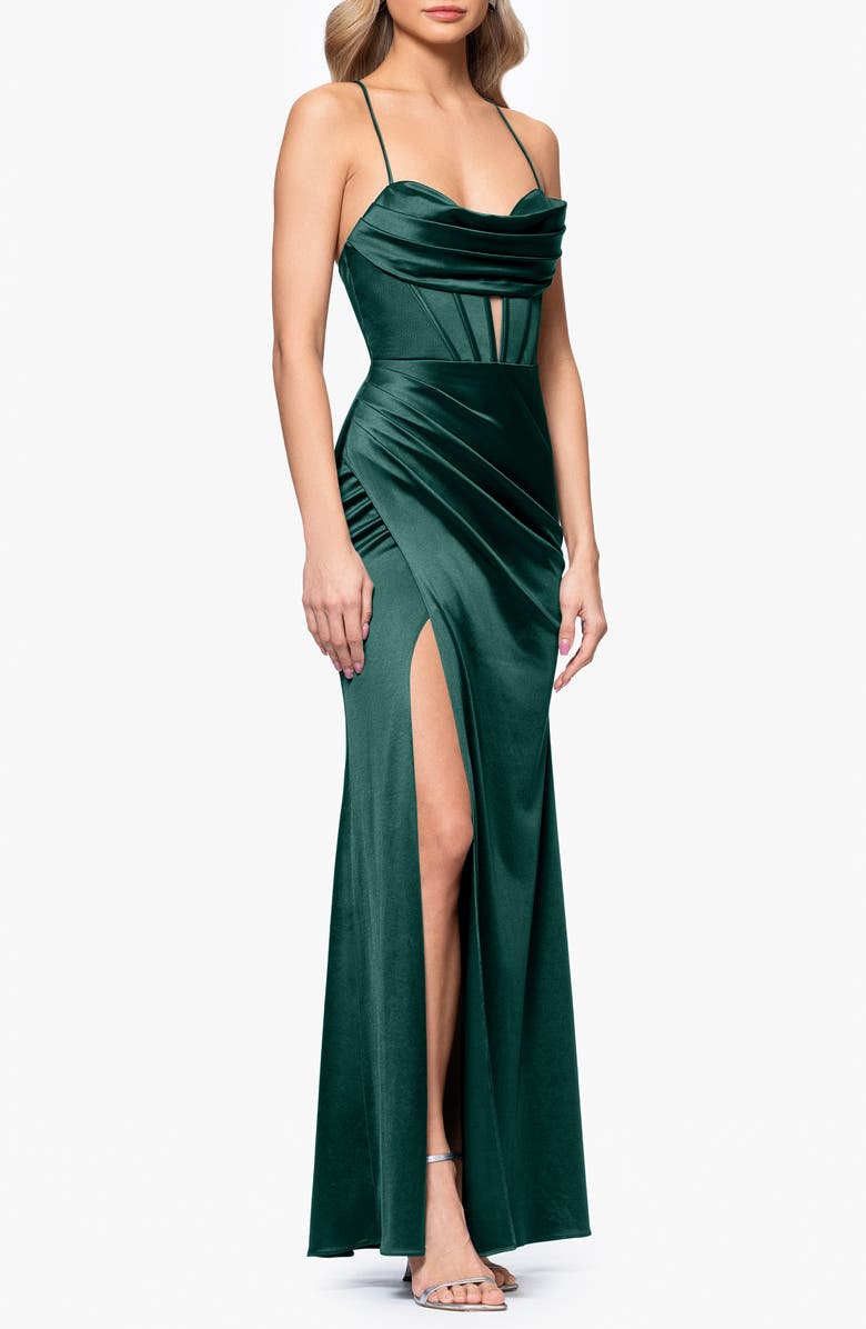 Blondie Nites Drape Corset Gown, Alternate, color, Hunter