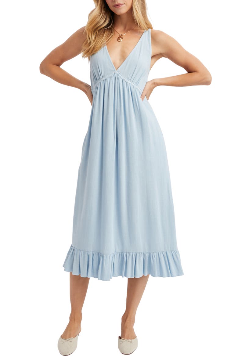 Ruffle Trim Midi Dress, Main, color, SKY