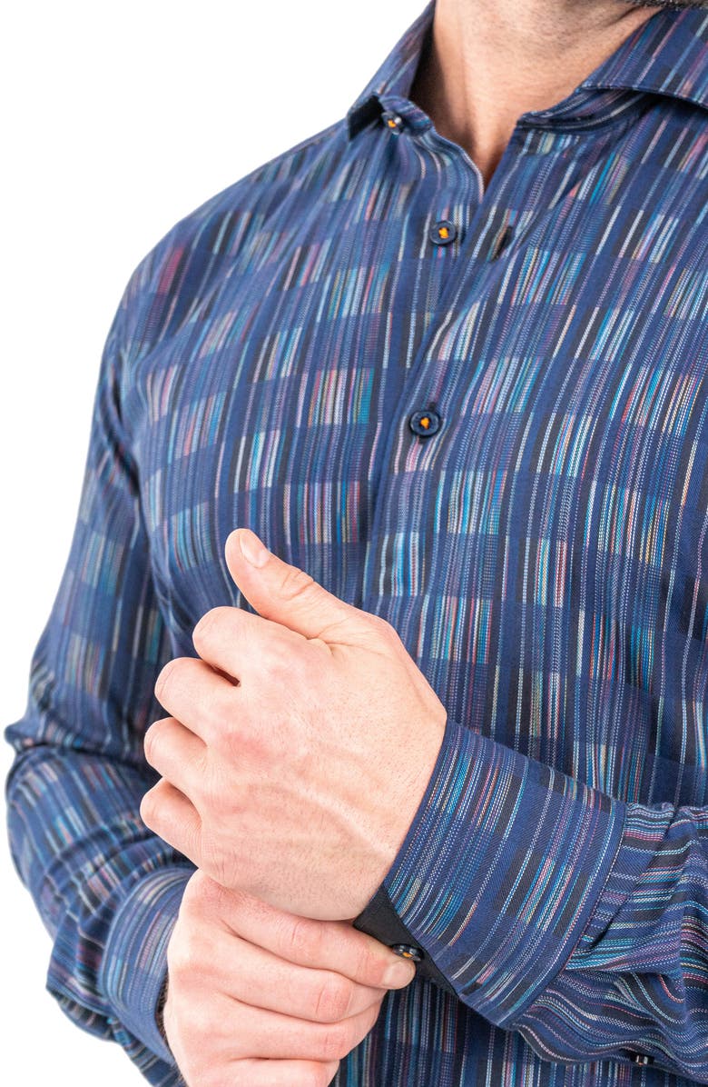 Maceoo Einstein Jacqcarter Blue Contemporary Fit Cotton Blend Button-Up Shirt, Alternate, color,