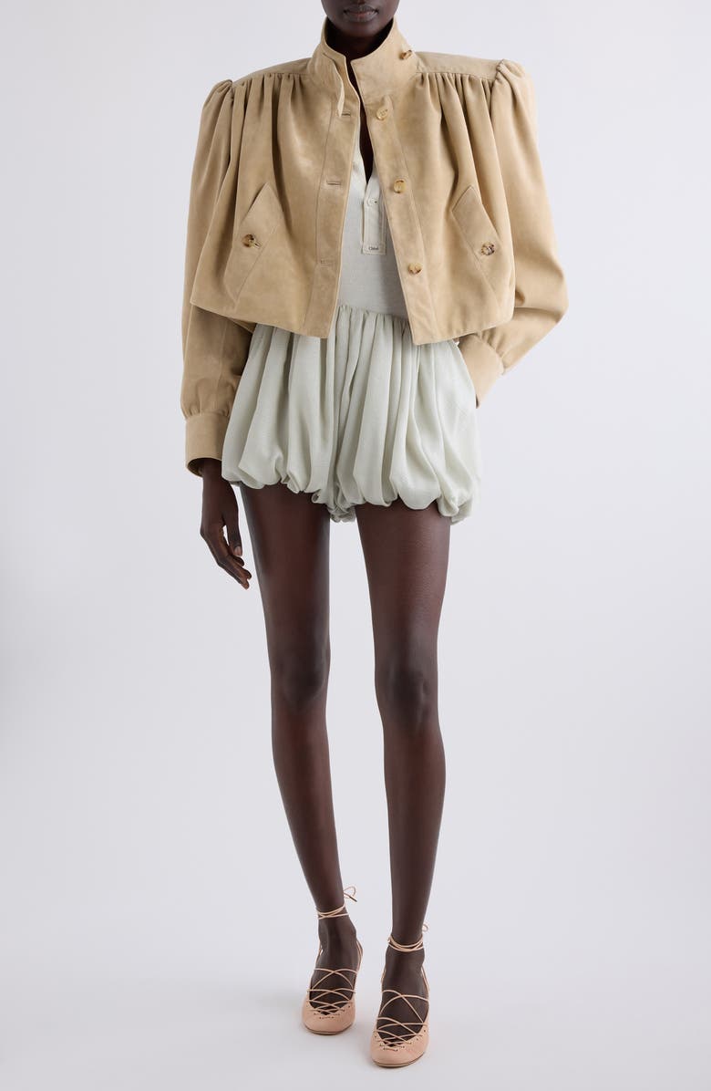 Chloé Flowy Bubble Silk & Wool Shorts, Alternate, color, Clear Green