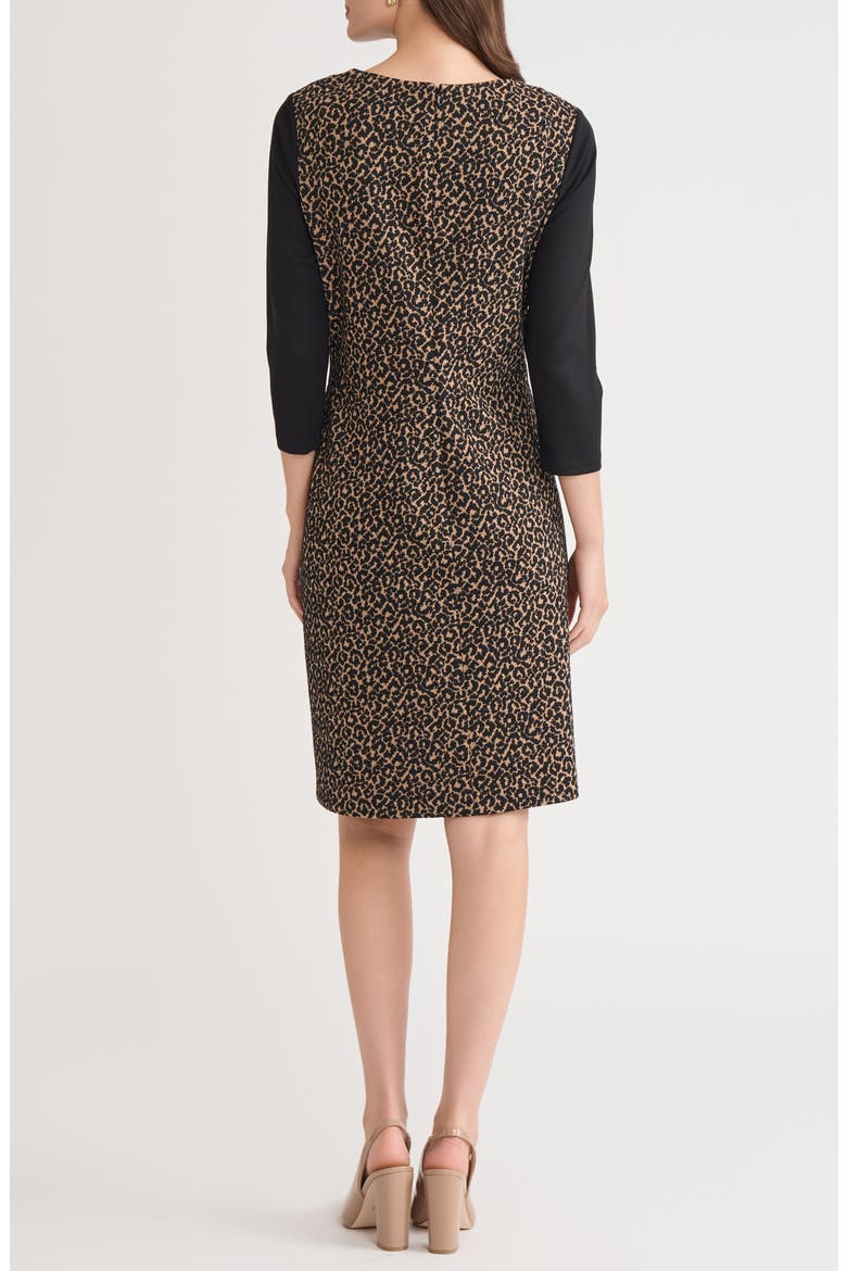 Contrast Detail Leopard Print Dress, Alternate, color, DARK CAMEL/ BLACK