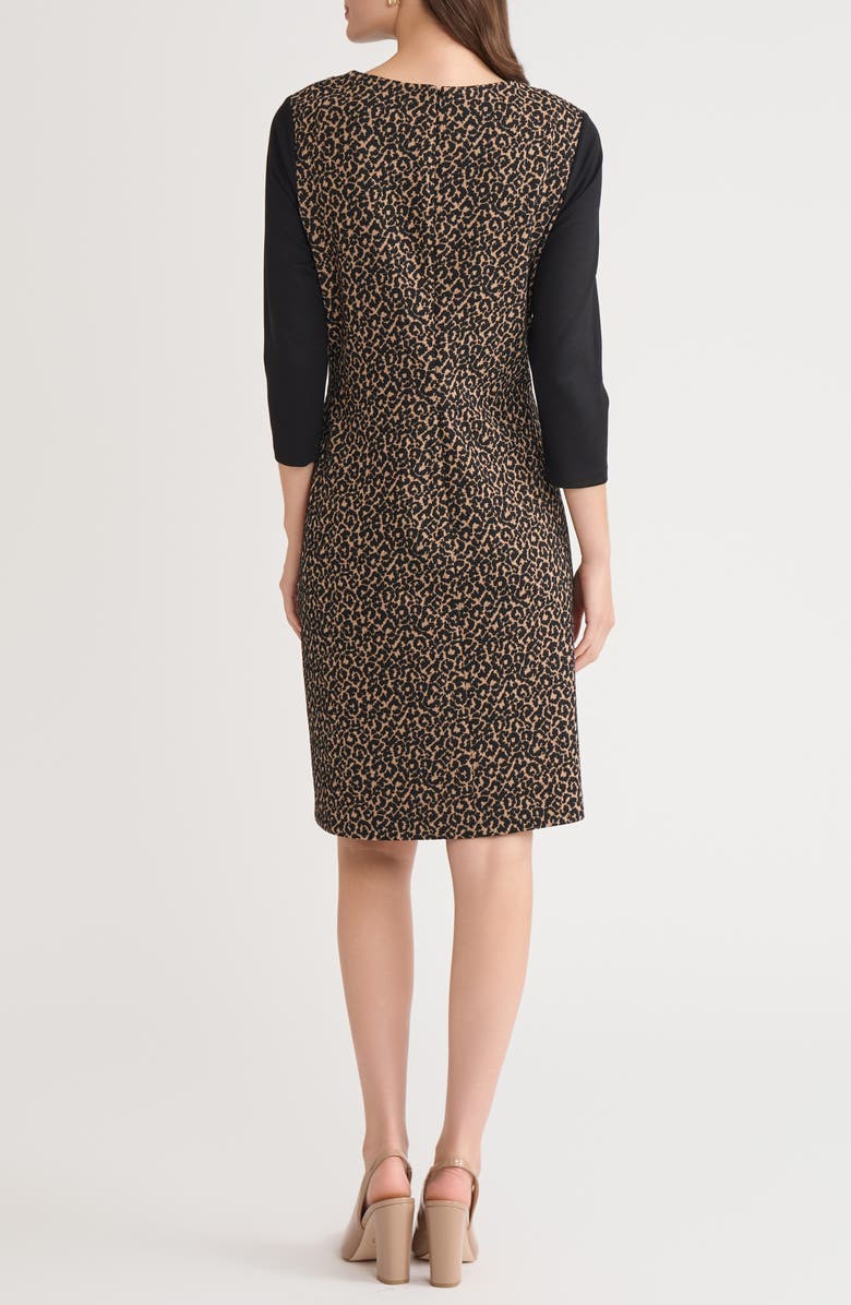 KASPER Contrast Detail Leopard Print Dress, Alternate, color, Dark Camel/ Black