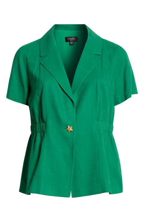 Short Sleeve Linen Jacket (Plus)