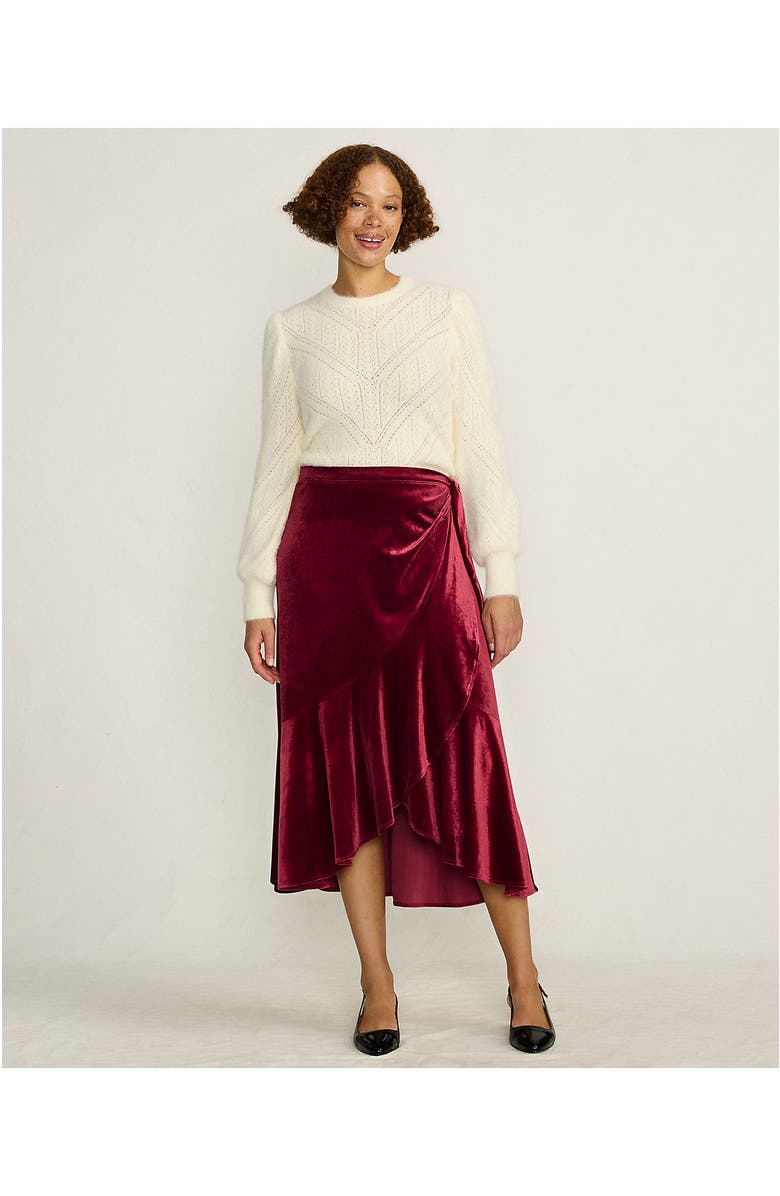 Lands' End Velvet Wrap Midi Skirt, Alternate, color, Regal Garnet