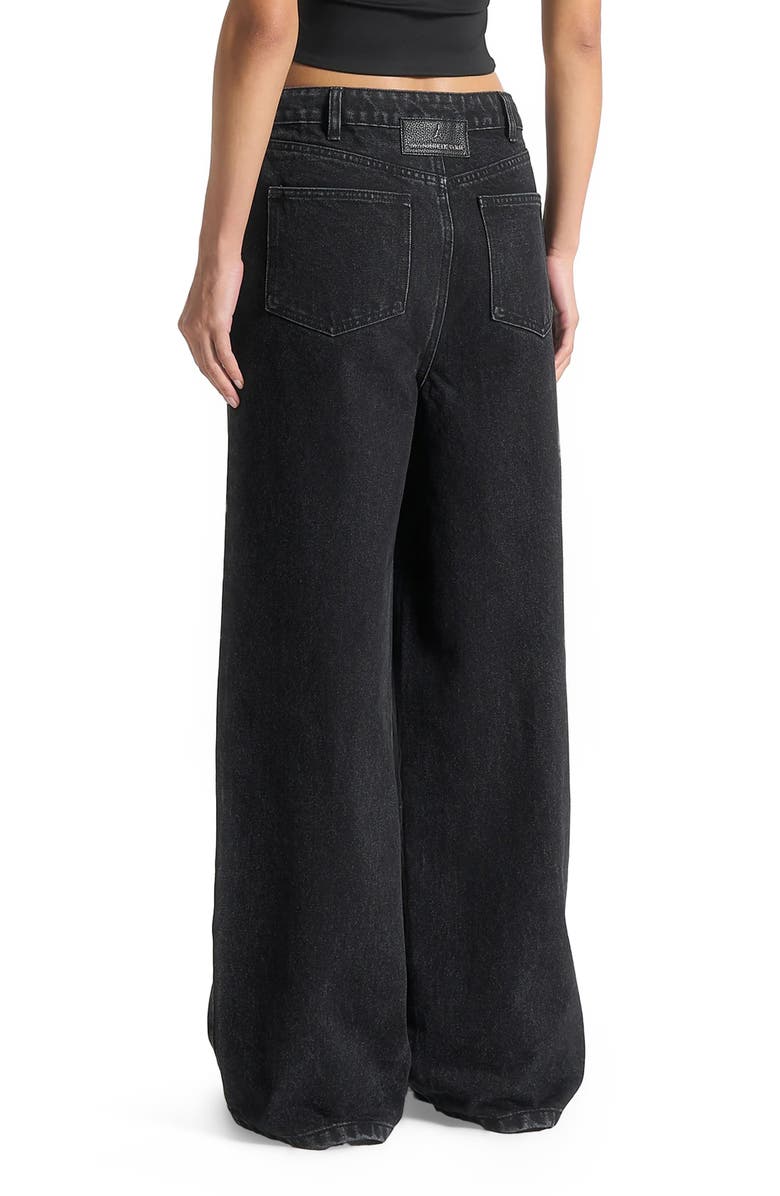 Manière De Voir Faye Wide Mid Rise Jeans with Tie Waist, Alternate, color, Washed Black