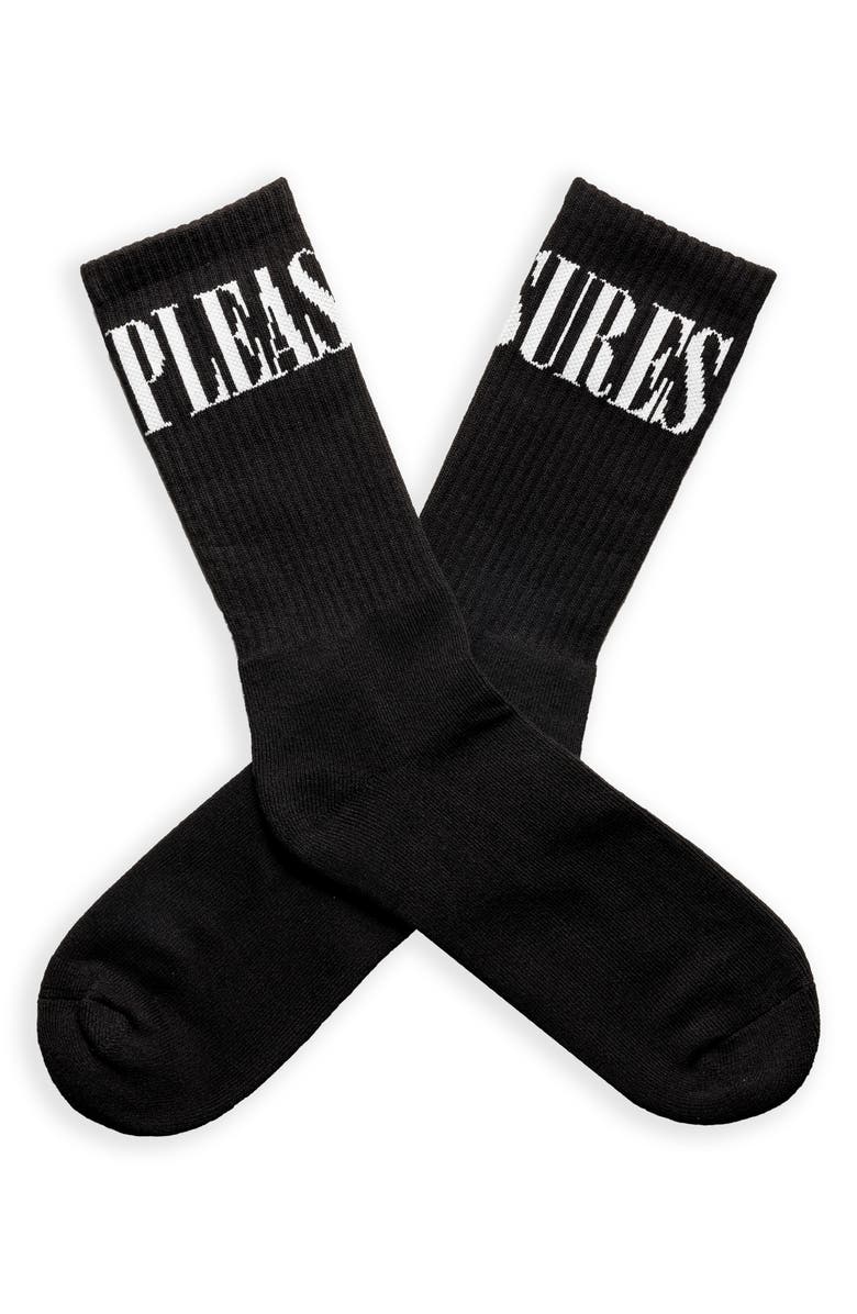 PLEASURES Monitor Logo Inarsia Cotton Crew Socks, Main, color, Black