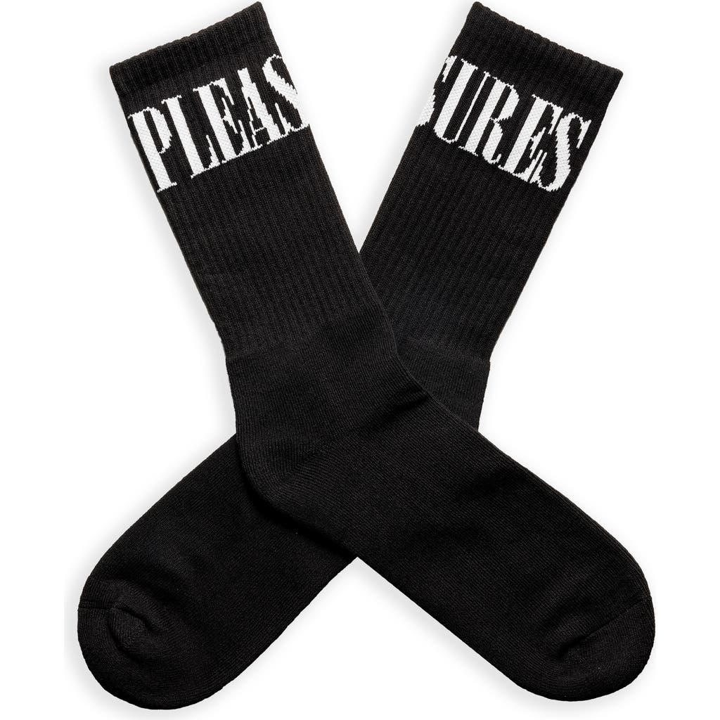Pleasures Monitor Logo Inarsia Cotton Crew Socks In Black