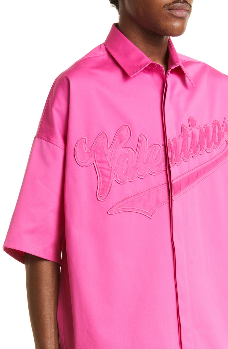 Valentino Garavani Embroidered Logo Short Sleeve Button-Up Shirt, Alternate, color, 