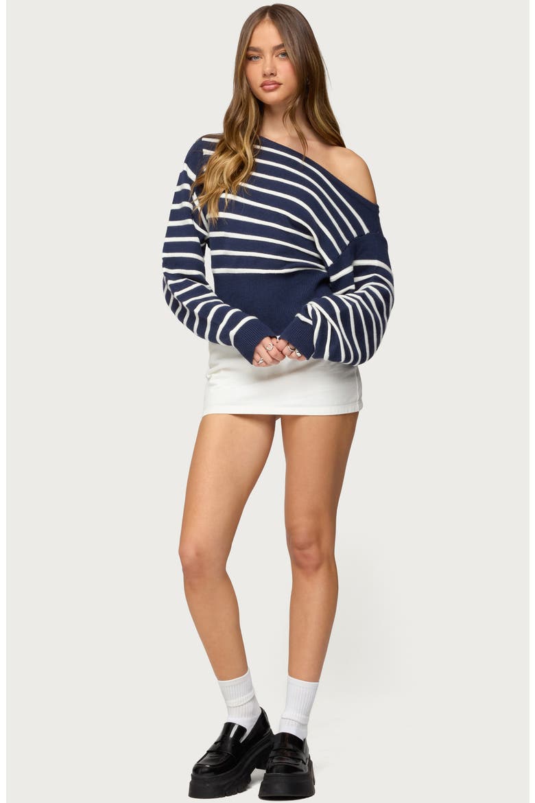 Mika Stripe Oversize Off the Shoulder Sweater, Alternate, color, NAVY