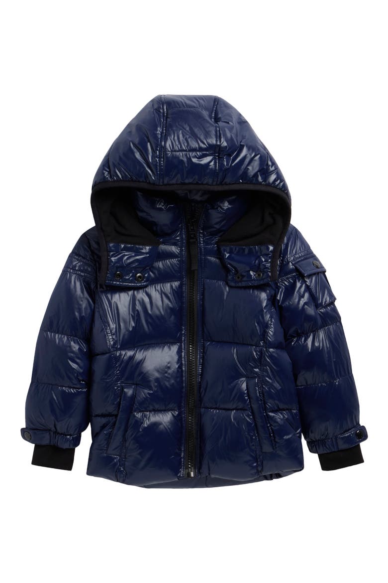 Kids' Downhill Glossy Hooded Puffer Jacket, Main, color, MARINE