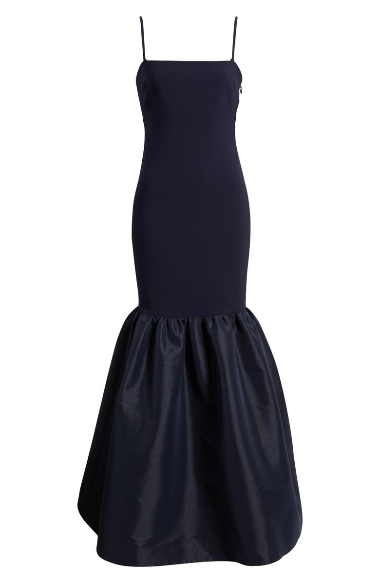 LIKELY Morgette Bow Back Mixed Media Mermaid Gown, Alternate, color, Navy