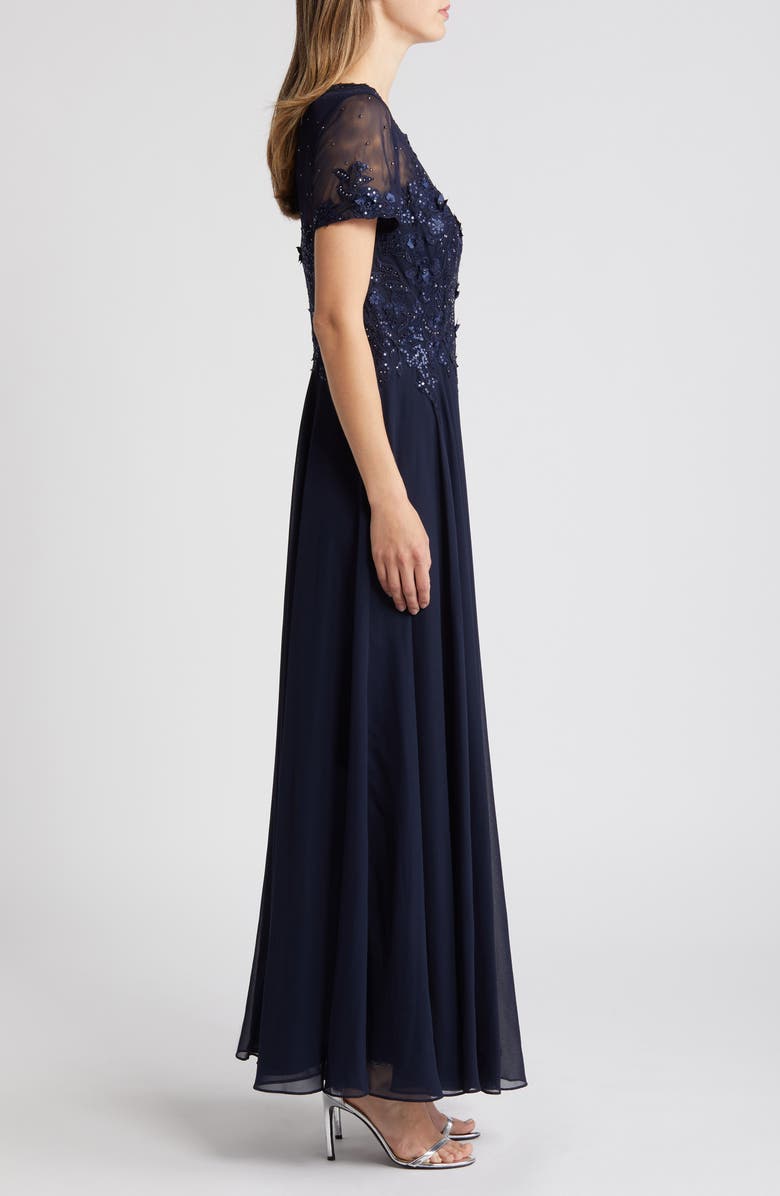 Xscape Evenings Beaded Mesh Gown, Alternate, color, Navy
