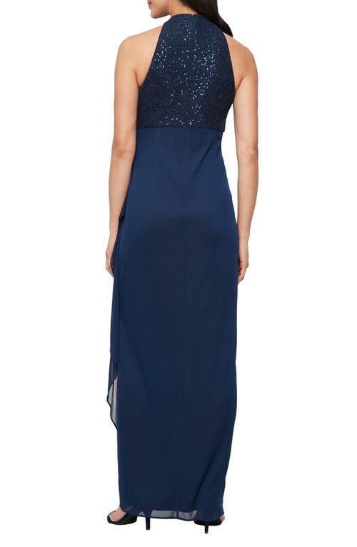 Alex Evenings Corded Lace Bodice Cocktail Dress In Blue