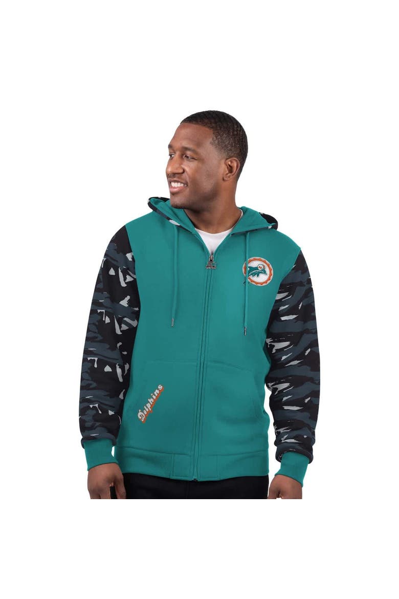 Men's Starter Aqua Miami Dolphins Thursday Night Gridiron Vintage Logo Full-Zip Hoodie, Alternate, color, Aqua