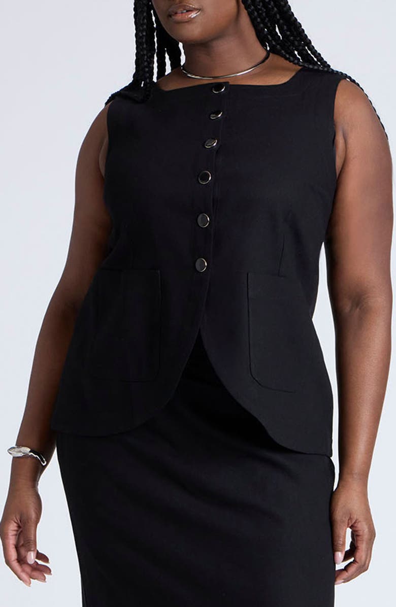 ELOQUII Square Neck Button-Up Vest, Main, color, 