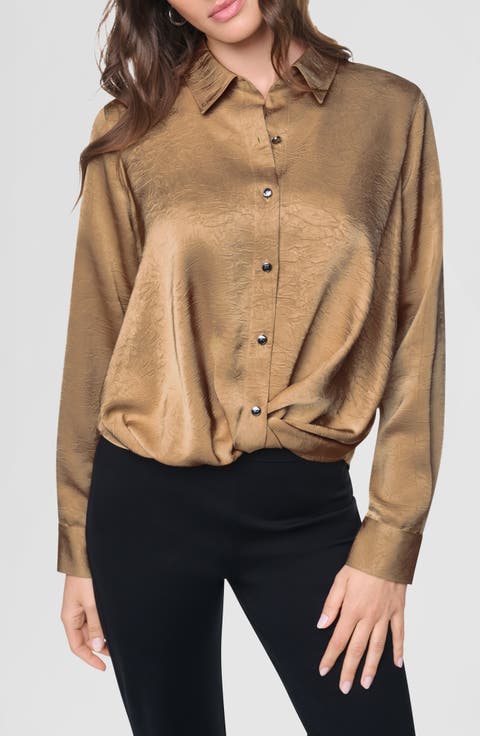 Twist Front Crinkle Satin Shirt