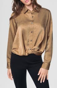 DKNY Twist Front Crinkle Satin Shirt
