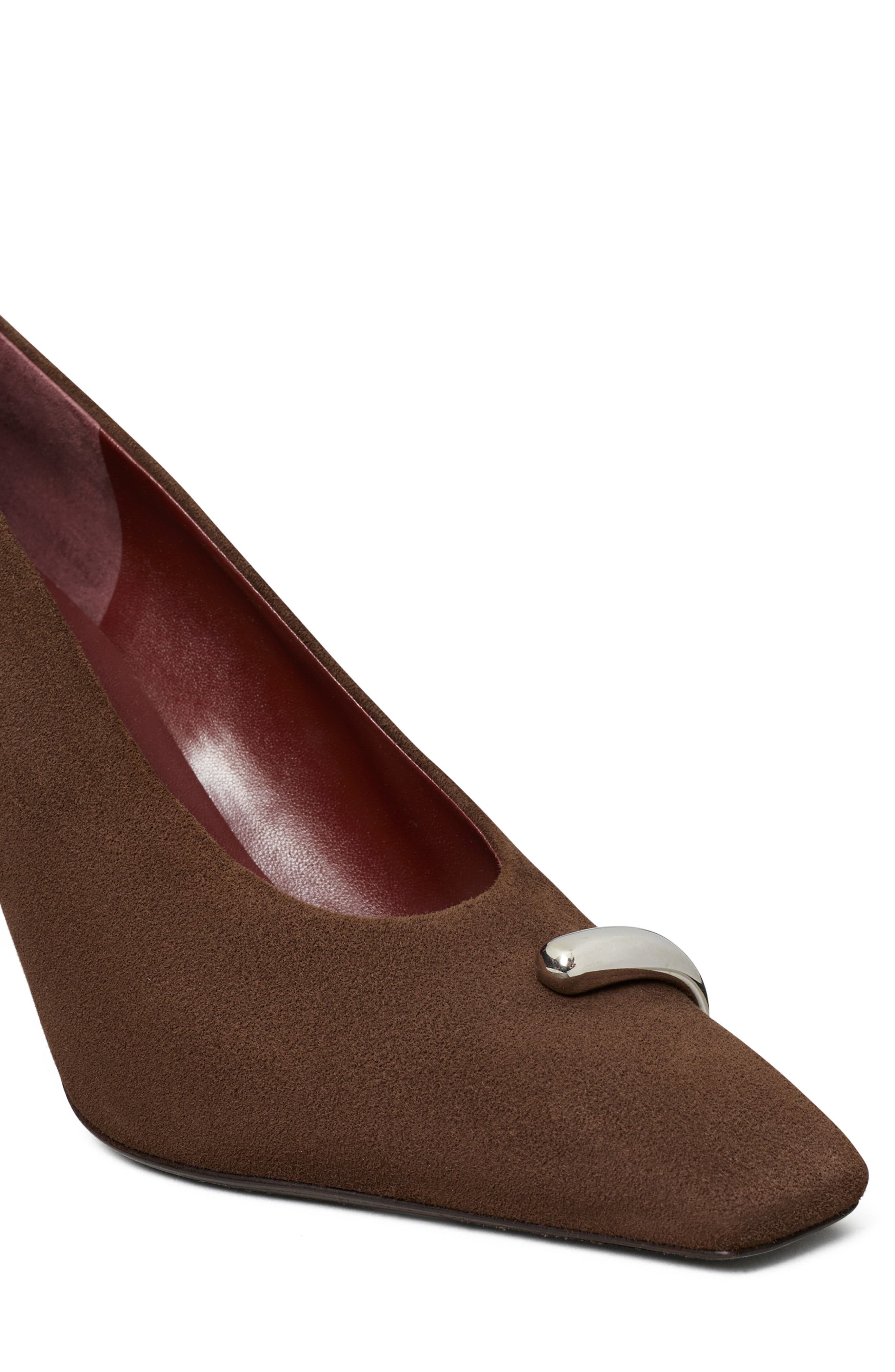 Pierced Pointed Toe Pump, Alternate, color, DARK COCOA / SILVER