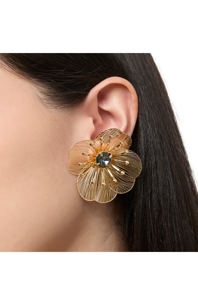 Jessica Simpson Gold-Tone Filigree Flower Stud Earrings with Blue Crystal Center, Alternate, color, Gold