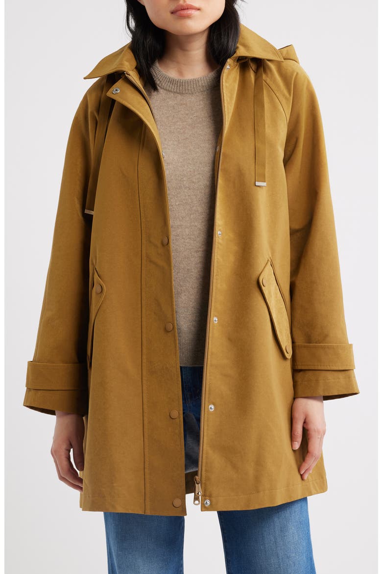 Flared Hooded Raincoat, Main, color, TAN