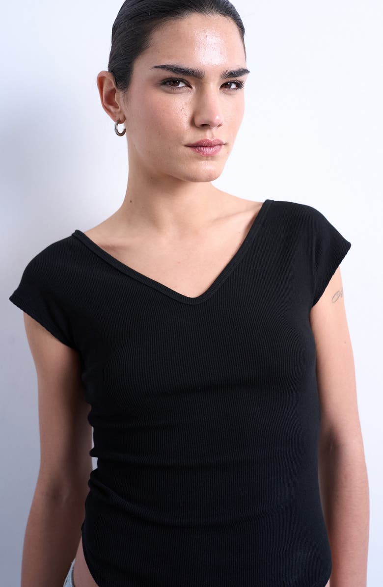 Topshop V-Neck Cap Sleeve Crop Stretch Cotton Rib Top, Alternate, color, 