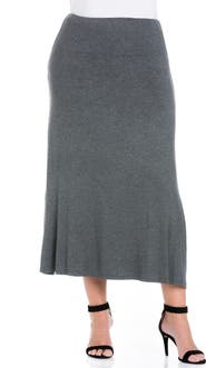 24seven Comfort Apparel Plus Size Comfortable Fit Elastic Waist Maxi Skirt