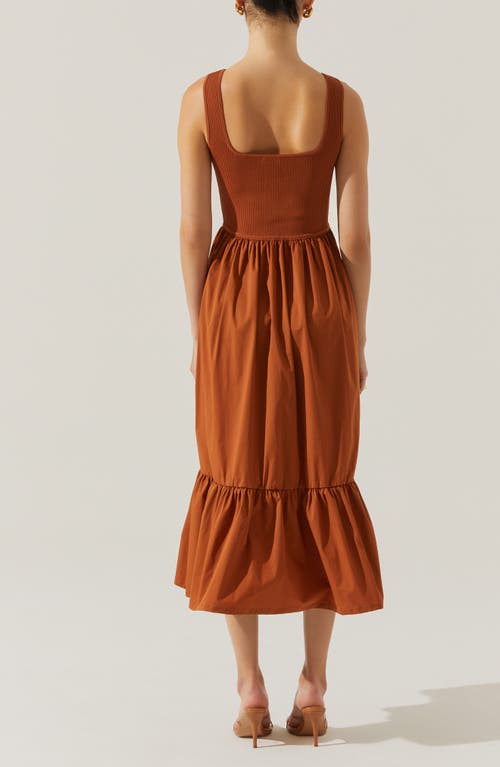 Astr The Label Mixed Media Fit & Flare Dress In Rust Brown