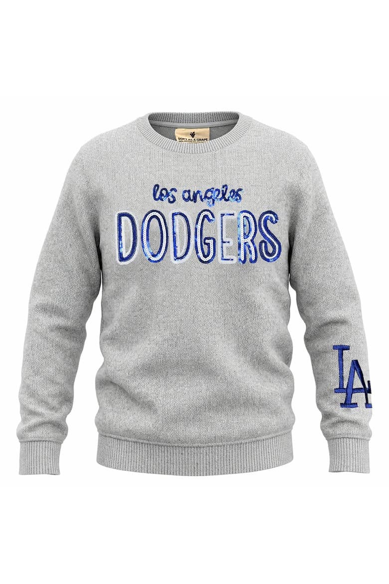 Girls Youth Soft as a Grape  Heather Gray Los Angeles Dodgers Nantucket Sequin Fleece Crewneck Sweatshirt, Alternate, color, Heather Gray