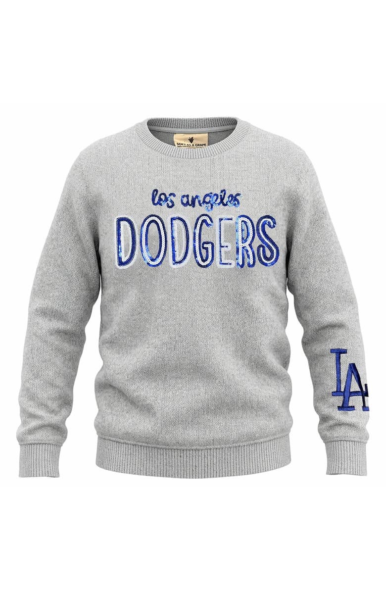 SOFT AS A GRAPE Girls Youth Soft as a Grape Heather Gray Los Angeles Dodgers Nantucket Sequin Fleece Crewneck Sweatshirt, Alternate, color, Heather Gray