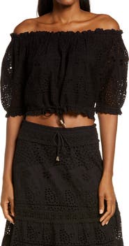 Melissa Odabash Francesca Eyelet Off the Shoulder Cover-Up Top