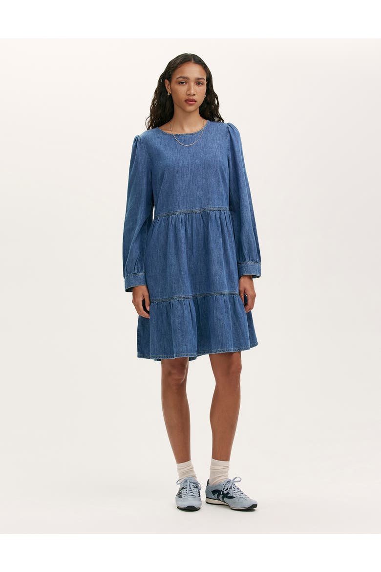 Nancy Denim Short Tiered Dress, Main, color, Light Blue