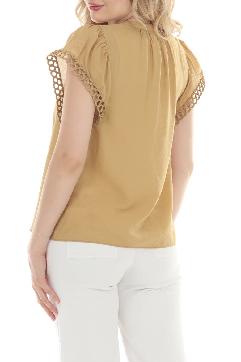 Split Neck Lace Trim Top, Alternate, color, BEIGE