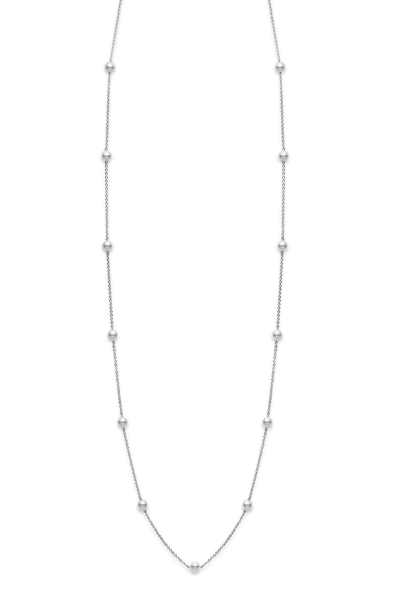 Akoya Pearl Station Necklace, Main, color, WHITE GOLD