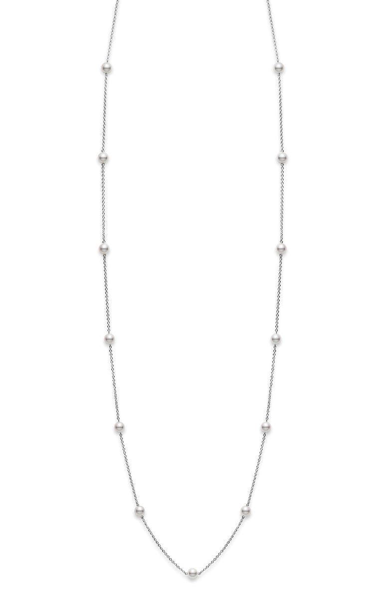Mikimoto Akoya Pearl Station Necklace, Main, color, White Gold