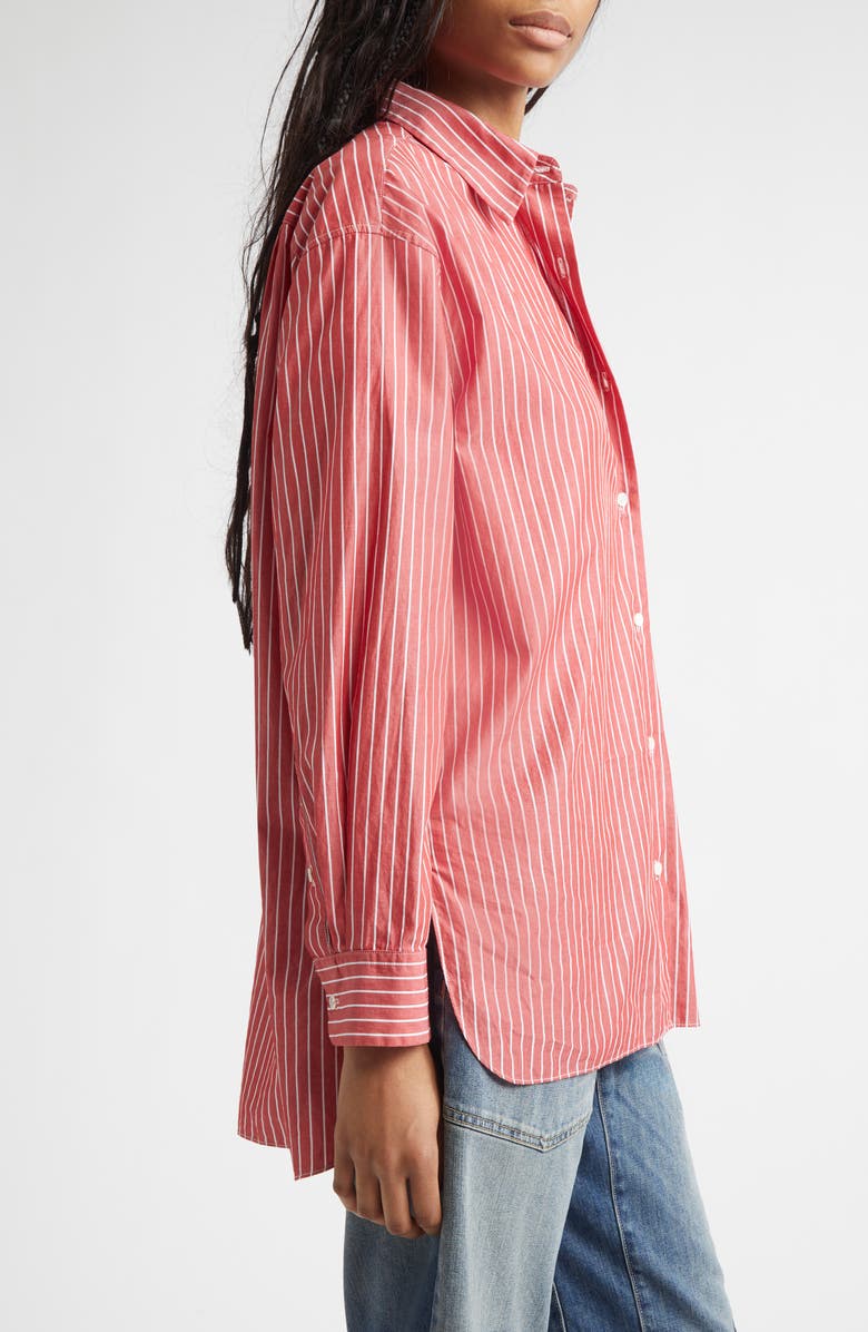 Nili Lotan Yorke Stripe High-Low Cotton Poplin Button-Up Shirt, Alternate, color, Red And White Stripe
