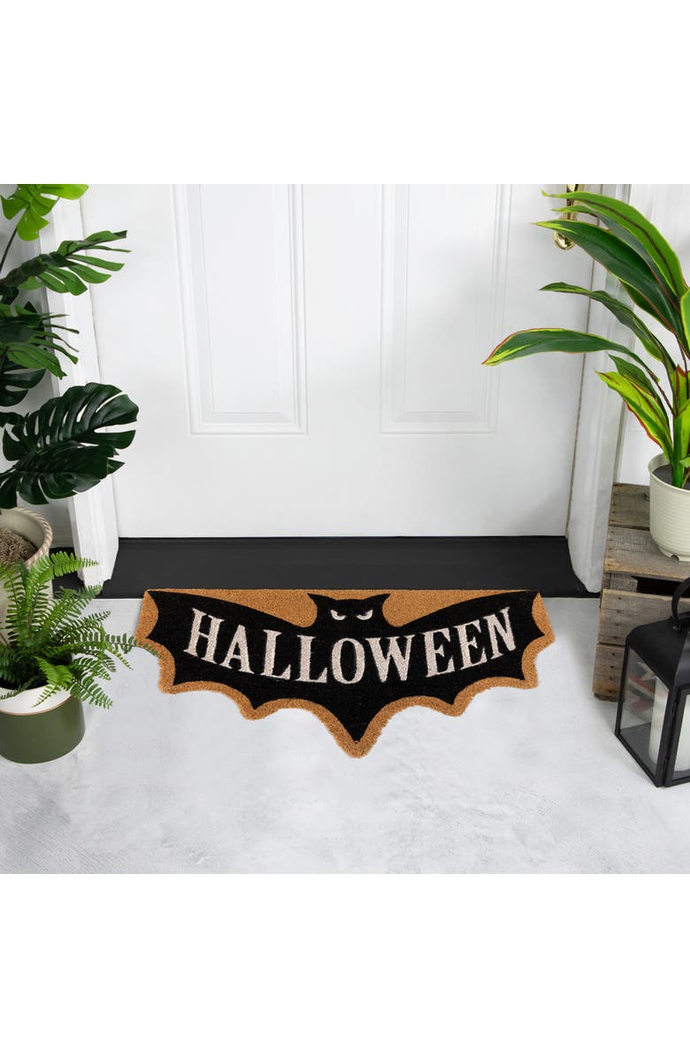 Northlight Natural Coir "Halloween" Bat Shaped Doormat - 18" x 30", Alternate, color, Black