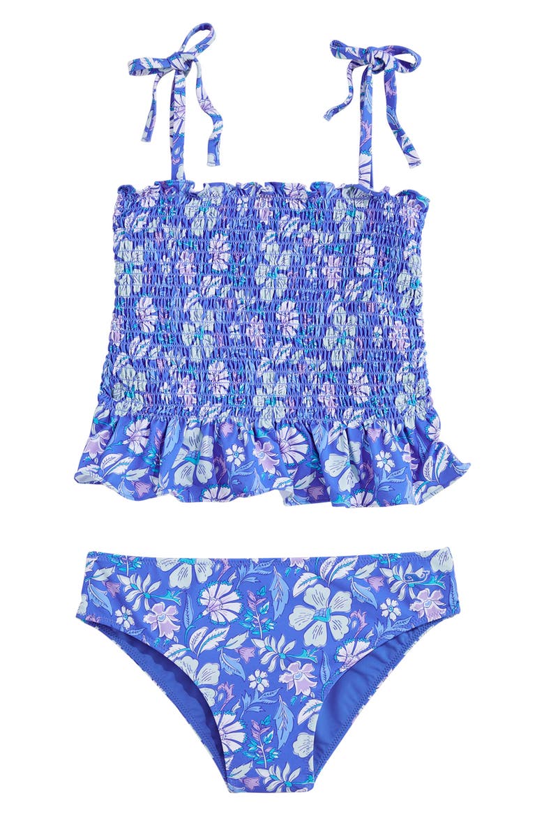 Kids' Heart Smocked Two-Piece Swimsuit, Main, color, HIBISCUS BREAKERBLUE