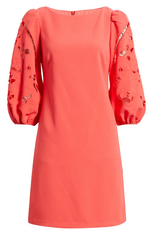 Vince Camuto Eyelet Sleeve Crepe Shift Dress In Hot Coral
