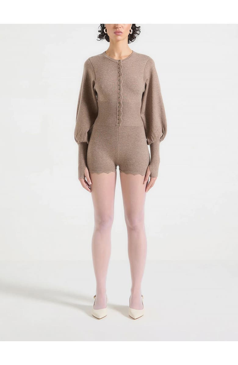 Manière De Voir Michele Knitted Scallop Hem Playsuit, Alternate, color, Taupe