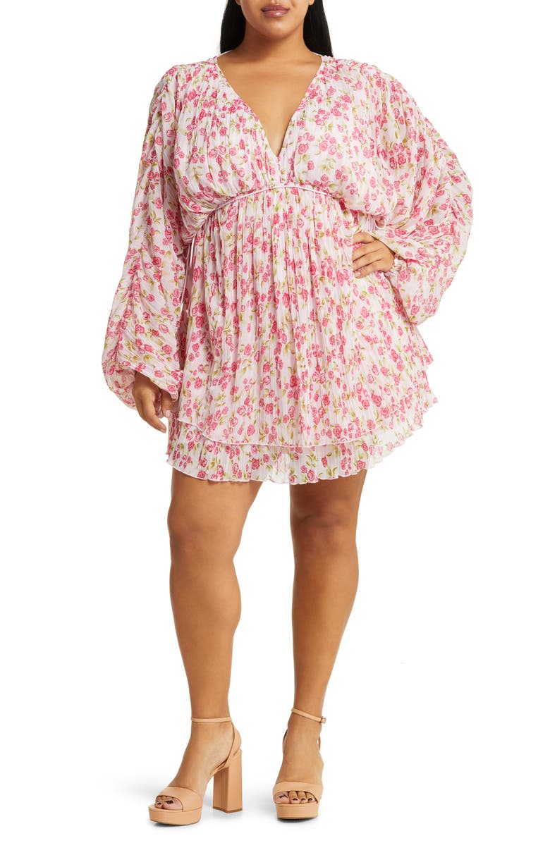 ASOS DESIGN Curve Floral Print Balloon Sleeve Dress, Main, color,