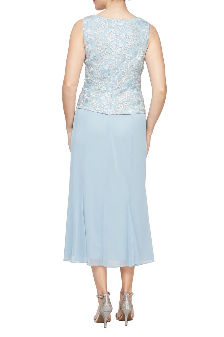 Lace Bodice Godet Midi Dress with Jacket, Alternate, color, LIGHT BLUE