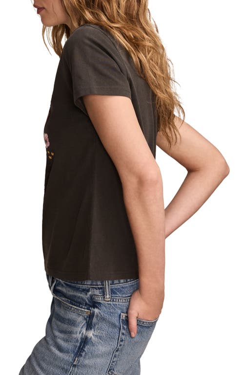 LUCKY BRAND LUCKY BRAND ROLLING STONE FLORAL EMBROIDERED COTTON GRAPHIC T-SHIRT 