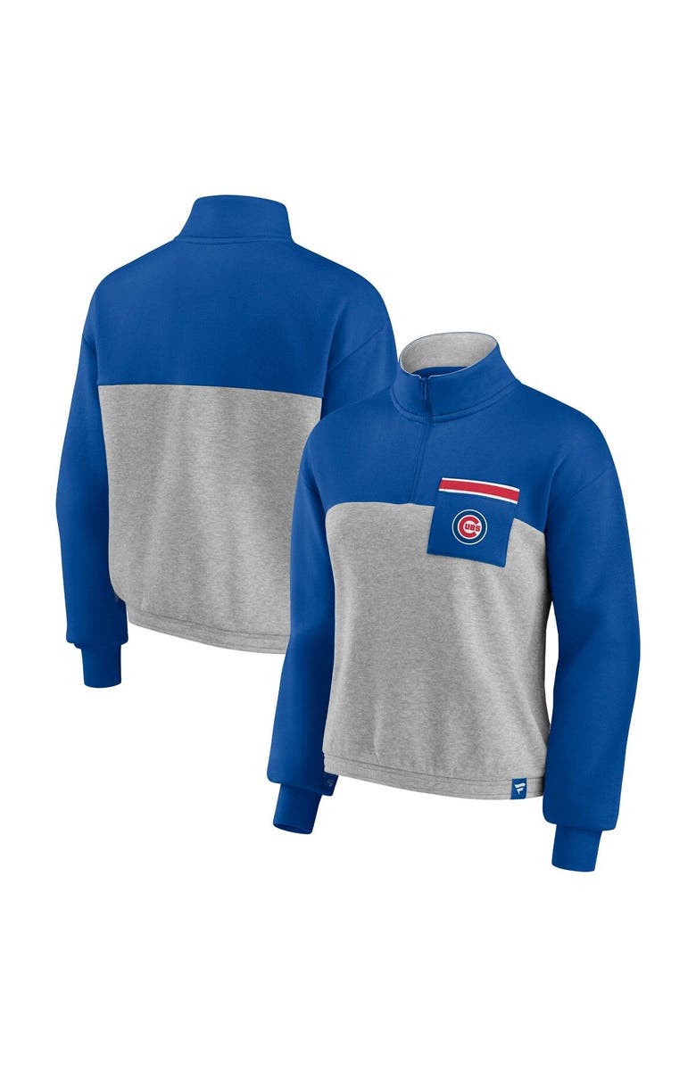 FANATICS Women's Fanatics Branded Royal/Heather Gray Chicago Cubs Iconic Cinch Waist Quarter-Zip Top, Main, color, Royal