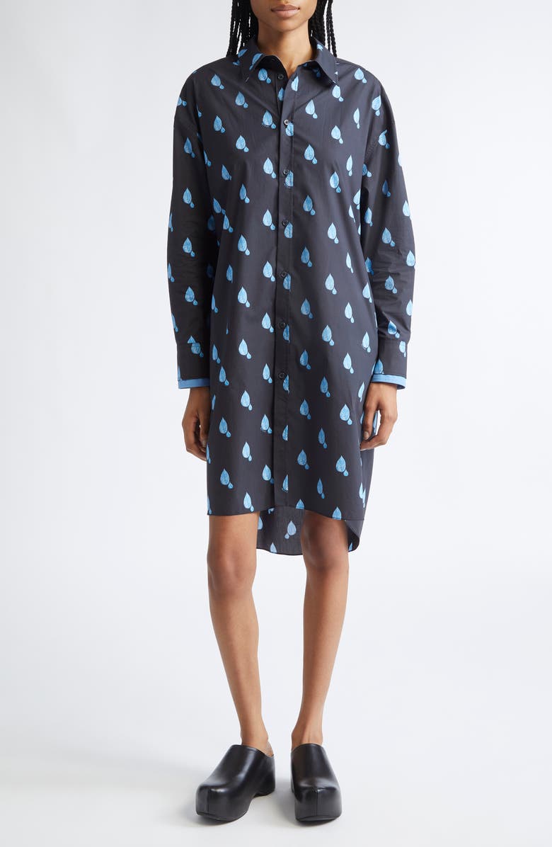Marni Raindrop Print Long Sleeve Shirtdress, Main, color, Drn99 Black