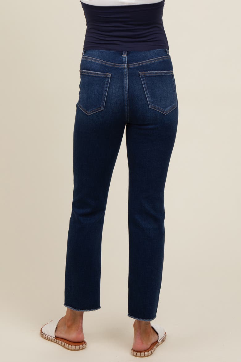 Cut Hem Slim Straight Maternity Jeans, Alternate, color, Navy Blue